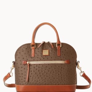 Ostrich Domed Zip Satchel