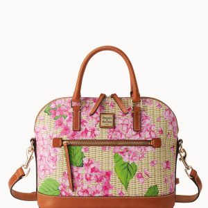Hydrangea Basketweave Domed Zip Satchel