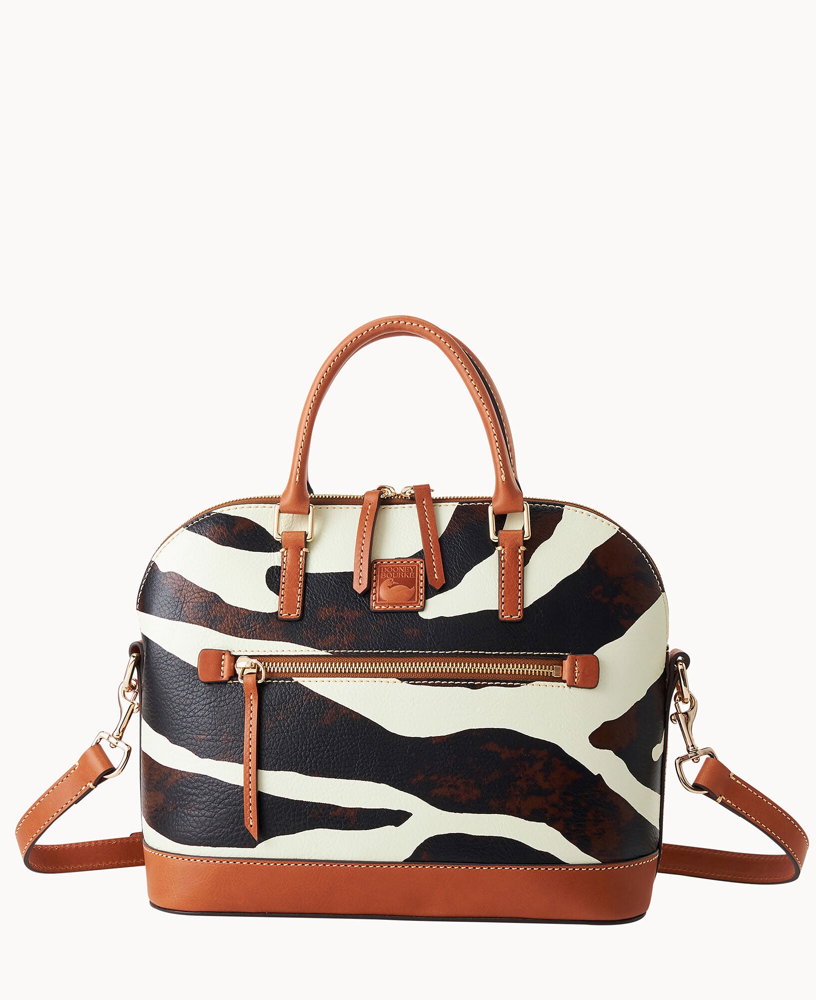 Zebra Leather Domed Zip Satchel