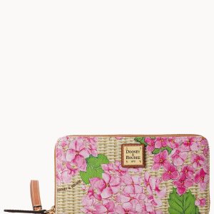 Hydrangea Basketweave Large Zip Around Wallet