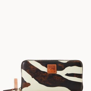 Zebra Leather Large Zip Around Wristlet